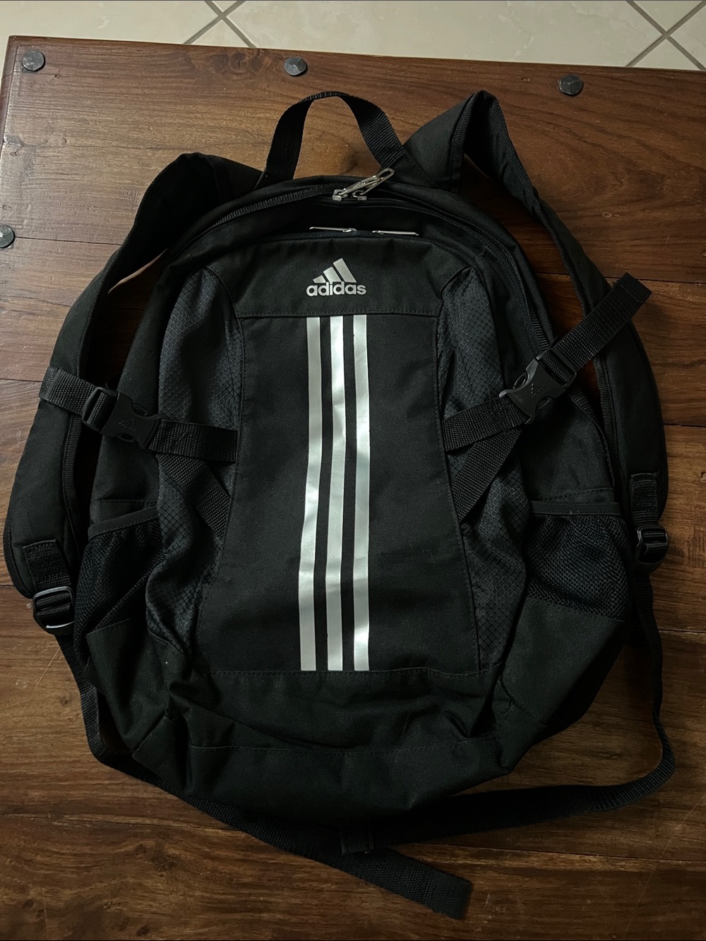 adidas Black Backpack with Silver Three-Stripe Accents